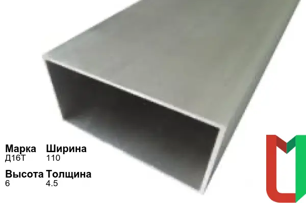 Алюминиевый профиль прямоугольный 110х6х4,5 мм Д16Т