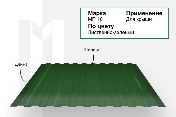 Профлист МП 18 RAL 6002 лиственно-зелёный 0,7х1100 мм